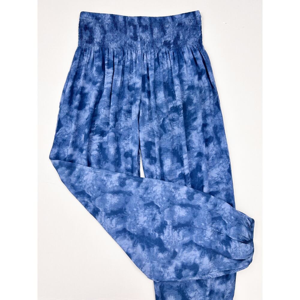 Lotus And Luna Blue Tie-Dye Rayon Wide Leg Smocked Waist Harem Pants MEDIUM - Picture 7 of 9